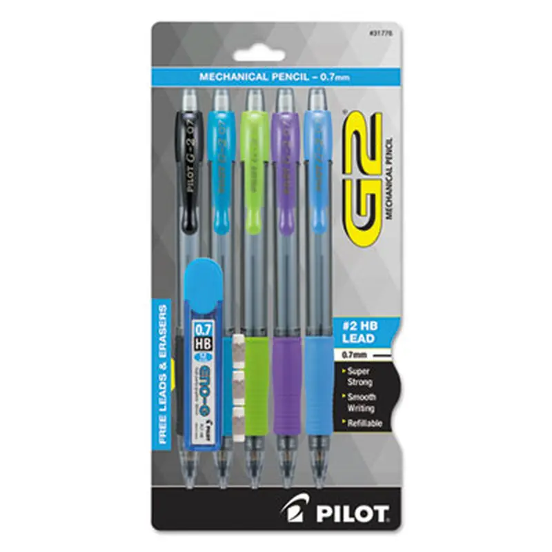 G2 Mechanical Pencil, 0.7 mm, HB (#2), Black Lead, Assorted Barrel Colors, 5/Pack - Pencils | Pilot
