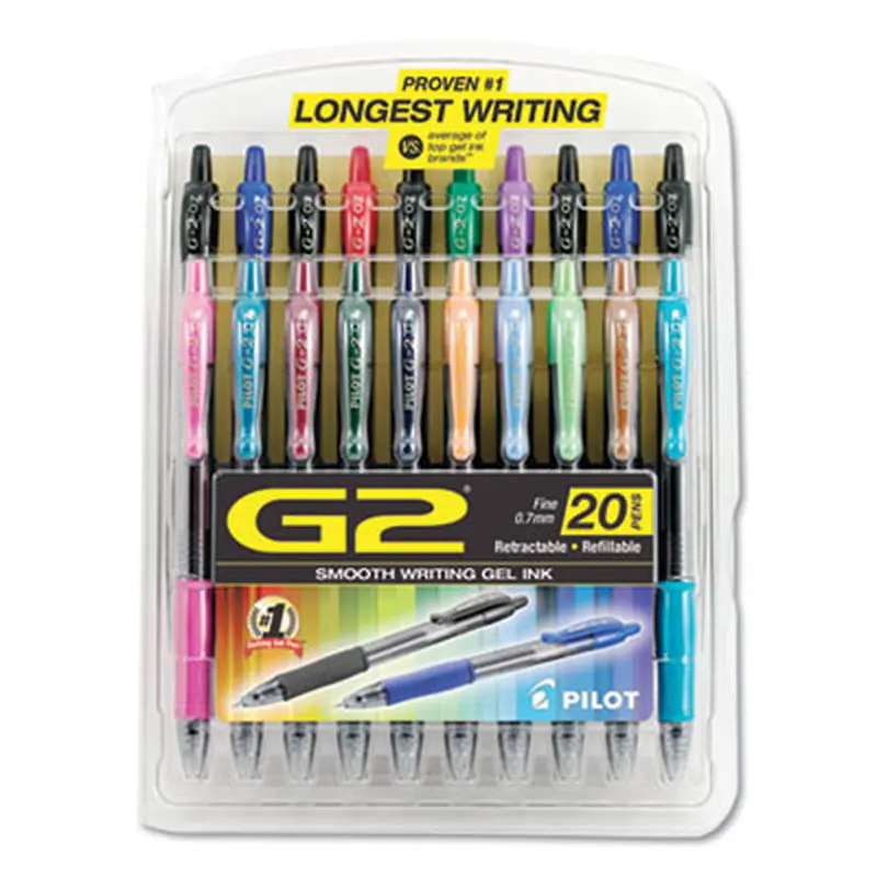 G2 Premium Gel Pen Convenience Pack, Retractable, Fine 0.7 mm, Assorted Ink and Barrel Colors, 20/Pack - Pens | Pilot