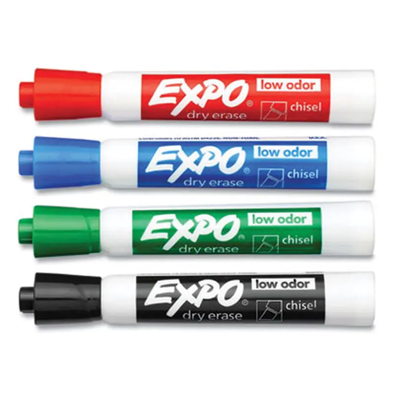 Low-Odor Dry-Erase Marker, Peggable Card, Broad Chisel Tip, Assorted Colors, 4/Pack - Board Markers | EXPO