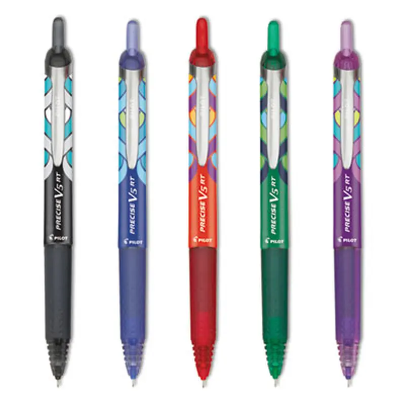 Precise V5RT Deco Peacock Pattern Rollerball Pen, Retractable, Extra-Fine 0.5 mm, Assorted Ink and Barrel Colors, 5/Pack - Pens | Pilot