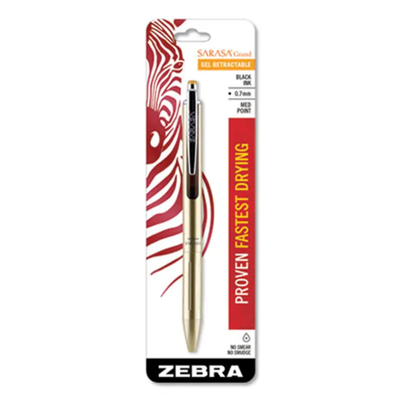 Sarasa Grand Gel Pen, Retractable, Fine 0.7 mm, Black Ink, Gold/Translucent Black Barrel - Pens | Zebra