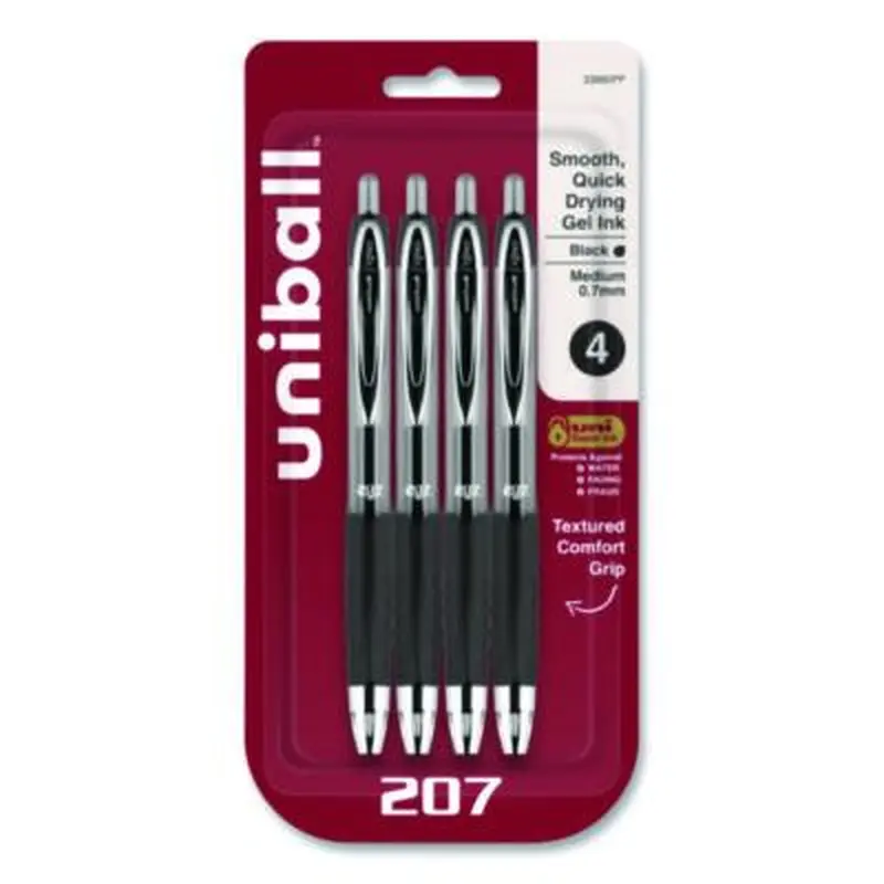 Signo 207 Gel Pen, Retractable, Medium 0.7 mm, Black Ink, Smoke/Black Barrel, 4/Pack - Pens | uniball