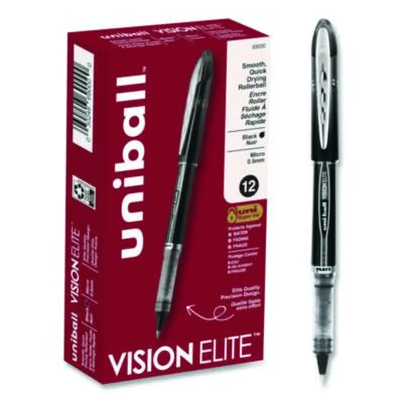 VISION ELITE Hybrid Gel Pen, Stick, Extra-Fine 0.5 mm, Black Ink, Black/Clear Barrel - Pens | uniball