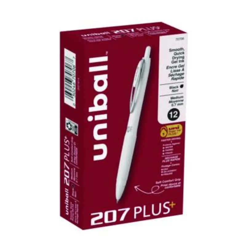 207 Plus  Gel Pen, Retractable, Medium 0.7 mm, Black Ink, White Barrel, Dozen - Pens | uniball