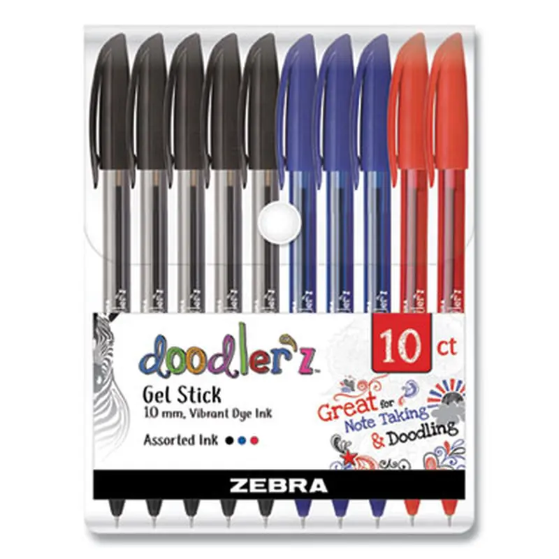 Doodler'z Gel Pen, Stick, Bold 1 mm, Assorted Ink and Barrel Colors, 10/Pack - Pens | Zebra