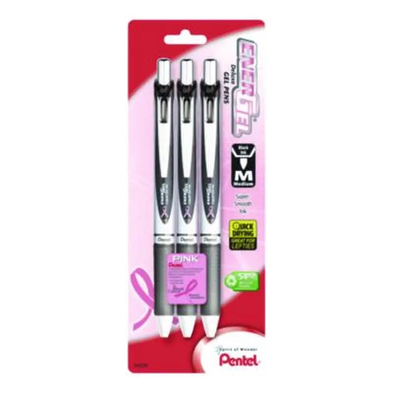 EnerGel RTX Deluxe Gel Pen, Retractable, Medium 0.7 mm, Black Ink, Black Barrel, 3/Pack - Pens | Pentel