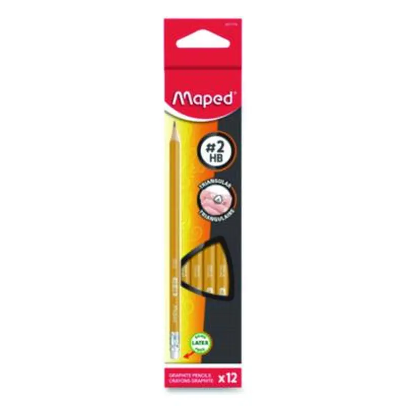 Essentials Triangular Pre-Sharpened Pencils, HB (#2), Black Lead, Yellow Barrel, 12/Box - Pencils | Maped Helix