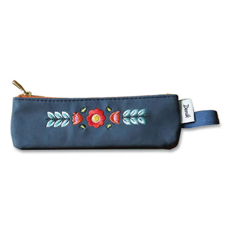 Evelynn Zipper Vegan Suede Notebook Pouch, 2" x 6.5", Blue/Red/Yellow - Pencil Pouches & Boxes | Denik