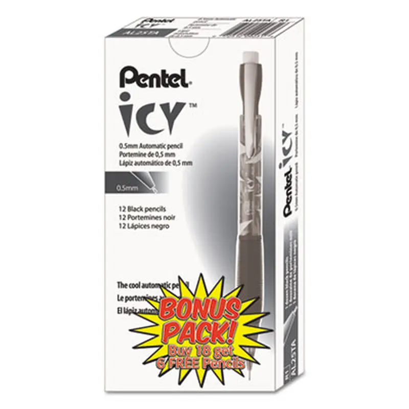 Icy Mechanical Pencil Value Pack, 0.5 mm, HB (#2), Black Lead, Translucent Ice/Black Barrel, 24/Pack - Pencils | Pentel