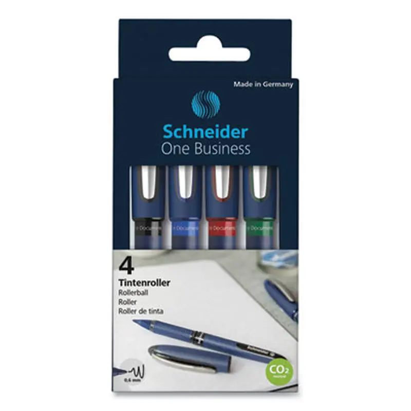 One Business Rollerball Pen, Stick, Fine 0.6 mm, Assorted Ink and Barrel Colors, 4/Pack - Pens | Schneider