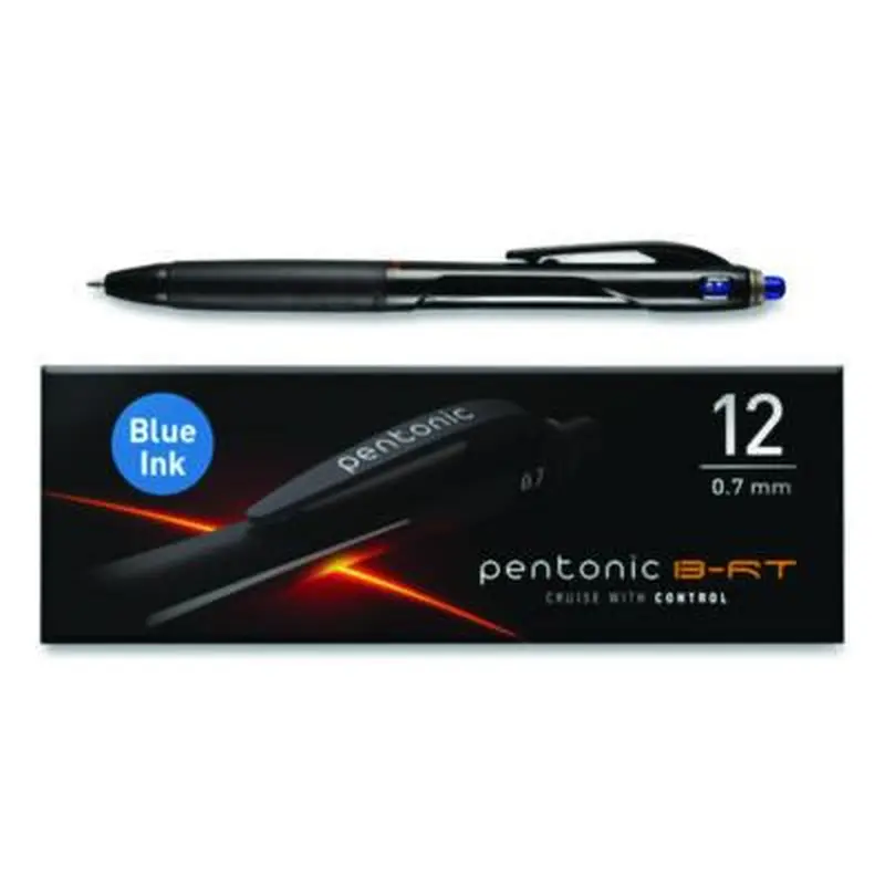 PENTONIC Ballpoint Pen, Retractable, Fine 0.7 mm, Blue Ink, Black/Blue Barrel, 12/Pack - Pens | TOPS