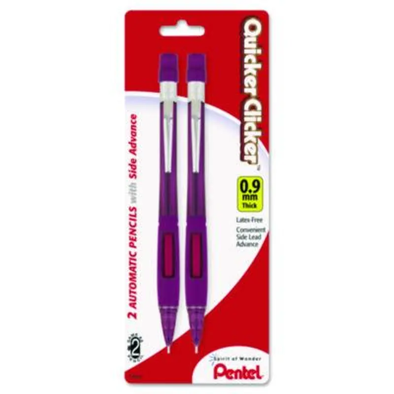 Quicker Clicker Mechanical Pencil, 0.9 mm, HB (#2), Black Lead, Burgundy Barrel, 2/Pack - Pencils | Pentel