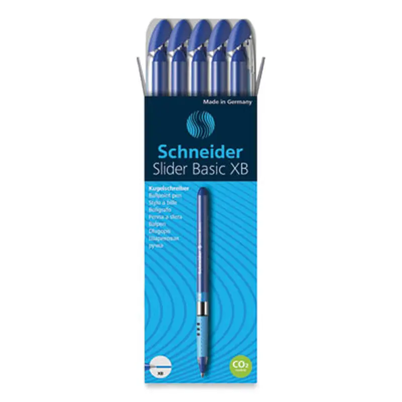Slider Basic Ballpoint Pen, Stick, Extra-Bold 1.4 mm, Blue Ink, Blue Barrel, 10/Box - Pens | Schneider