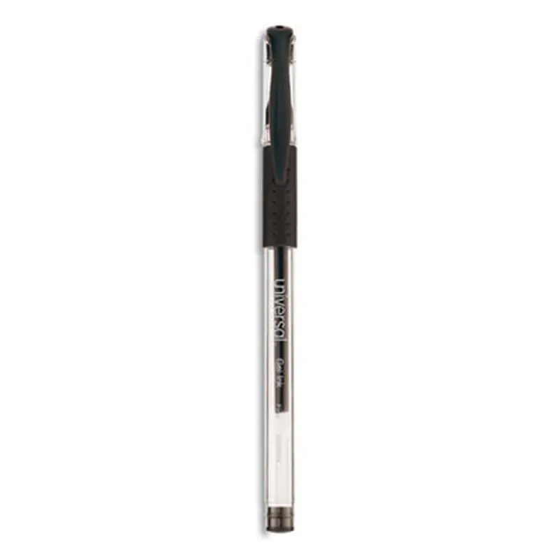 Comfort Grip Gel Pen, Stick, Fine 0.5 mm, Black Ink, Clear/Black Barrel, Dozen - Pens | Universal