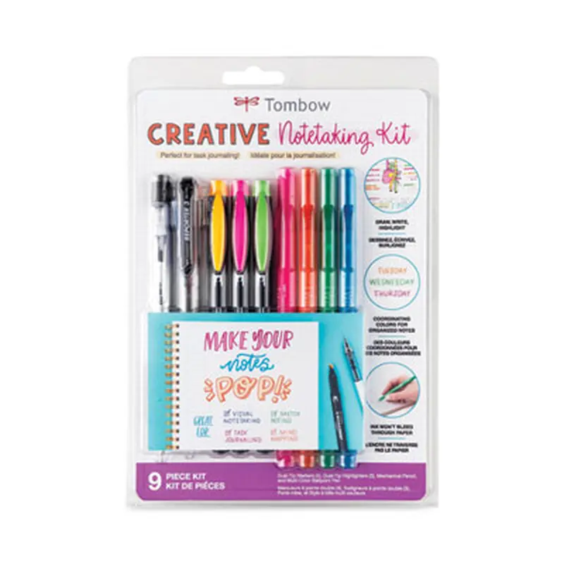 Creative Notetaking Kit, 0.7mm Ballpoint Pen, 0.5mm HB Pencil, (4) Bullet/Chisel Tip Markers,(3) Chisel/Fine Tip Highlighters - Pen Sets | Tombow
