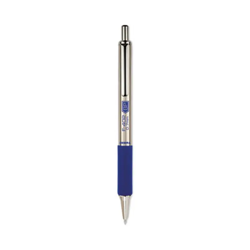 F-402 Ballpoint Pen, Retractable, Fine 0.7 mm, Blue Ink, Stainless Steel/Blue Barrel, 2/Pack - Pens | Zebra