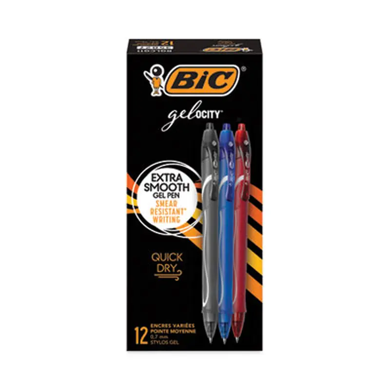 Gel-ocity Quick Dry Gel Pen, Retractable, Fine 0.7 mm, Assorted Ink and Barrel Colors, Dozen - Pens | BIC