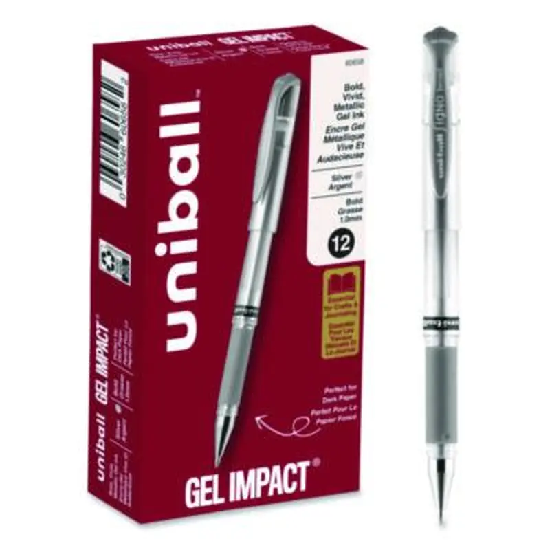 IMPACT Gel Pen, Stick, Medium 1 mm, Silver Metallic Ink, Silver Barrel - Pens | uniball