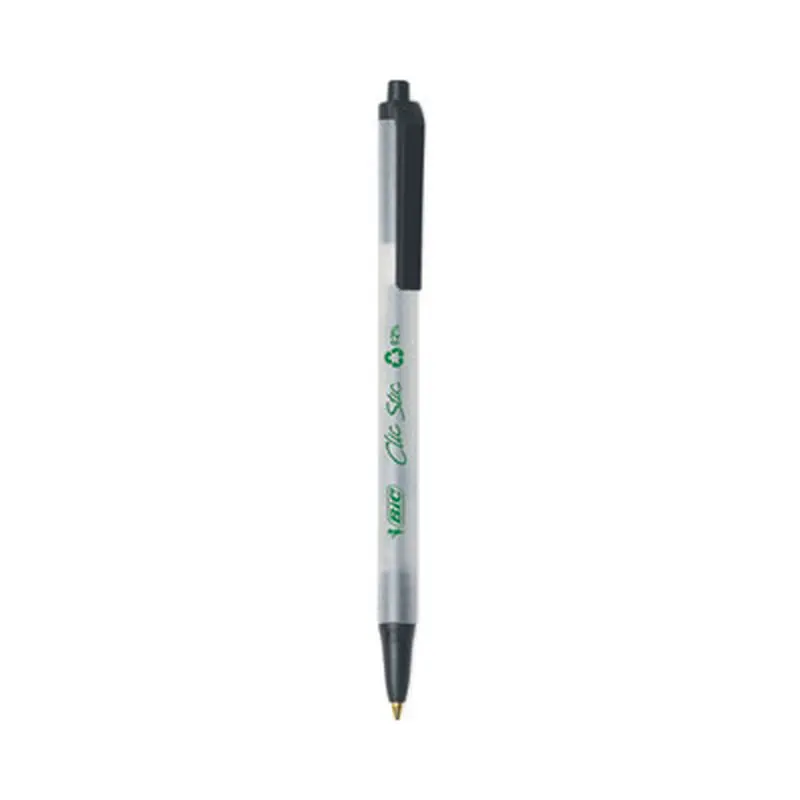 ReVolution Clic Stic Ballpoint Pen, Retractable, Medium 1 mm, Black Ink, Translucent Frost/Black Barrel, 48/Pack - Pens | BIC