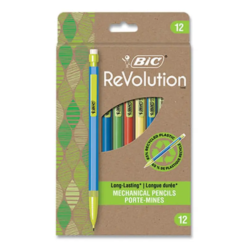 ReVolution Mechanical Pencil, 0.7 mm, HB (#2), Black Lead, Assorted Barrel Colors, 12/Pack - Pencils | BIC