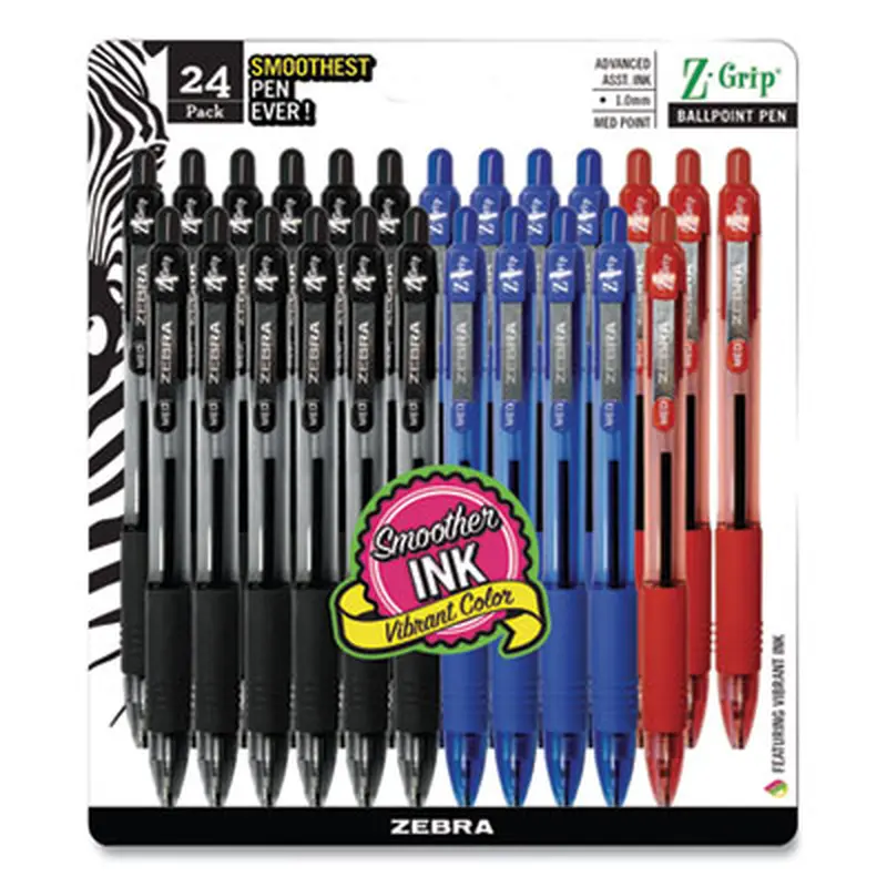 Z-Grip Ballpoint Pen, Retractable, Medium 1 mm, Assorted Ink and Barrel Colors, 24/Pack - Pens | Zebra