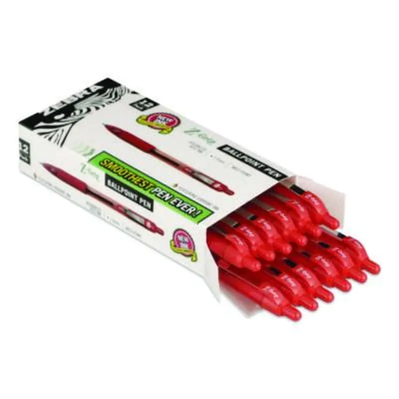 Z-Grip Ballpoint Pen, Retractable, Medium 1 mm, Red Ink, Red/Clear Barrel, Dozen - Pens | Zebra
