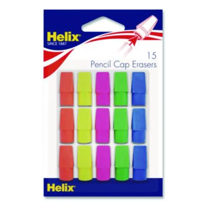 Classic Pencil Cap Erasers, For Pencil Marks, Assorted Colors, 15/Pack - Pencil & Ink Erasers | Maped Helix