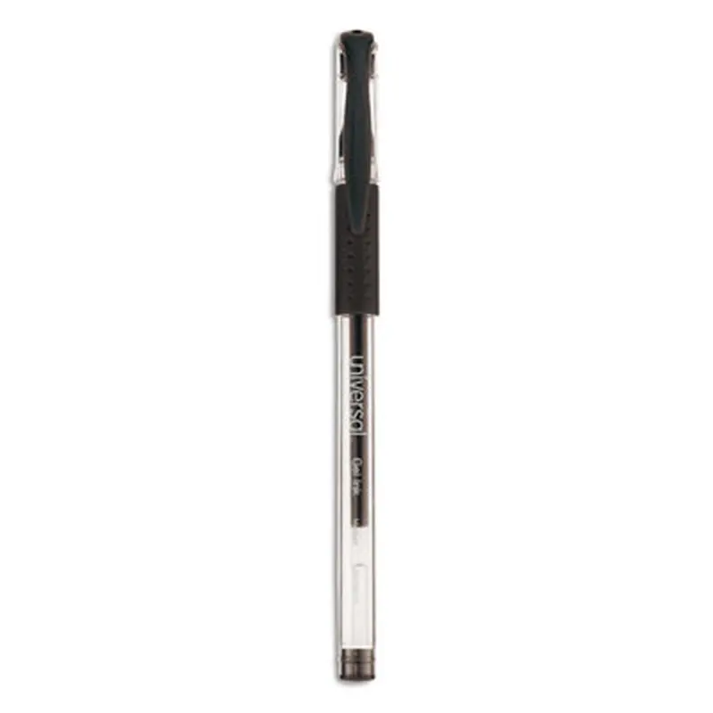 Comfort Grip Gel Pen, Stick, Medium 0.7 mm, Black Ink, Clear/Black Barrel, 60/Pack - Pens | Universal