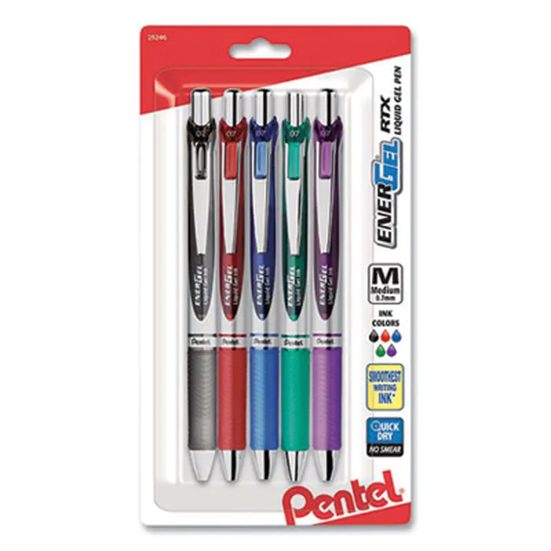 EnerGel RTX Gel Pen, Retractable, Medium 0.7 mm, Assorted Ink and Barrel Colors, 5/Pack - Pens | Pentel