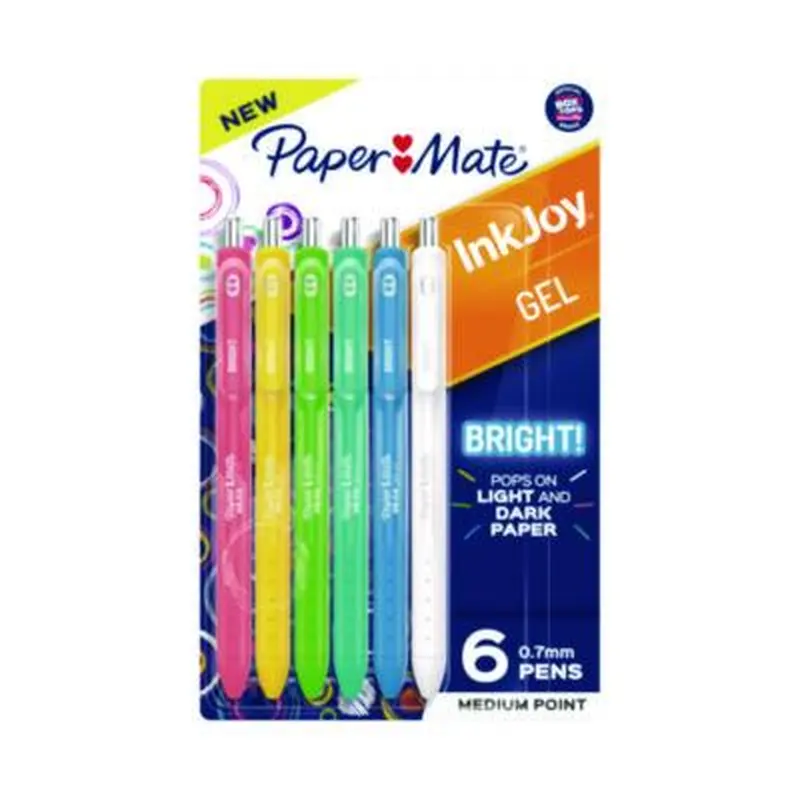 InkJoy Gel Bright Gel Pen, Retractable, Medium 0.7 mm, Assorted Ink and Barrel Colors, 6/Pack - Pens | Paper Mate