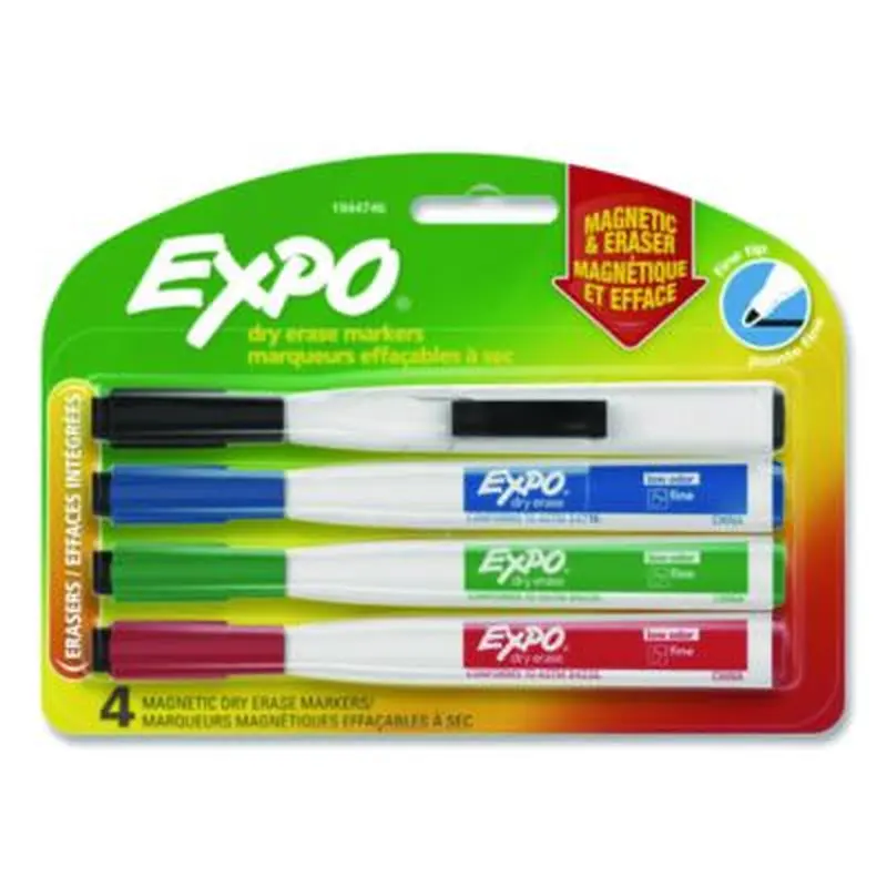 Magnetic Dry Erase Marker, Fine Bullet Tip, Assorted Colors, 4/Pack - Board Markers | EXPO
