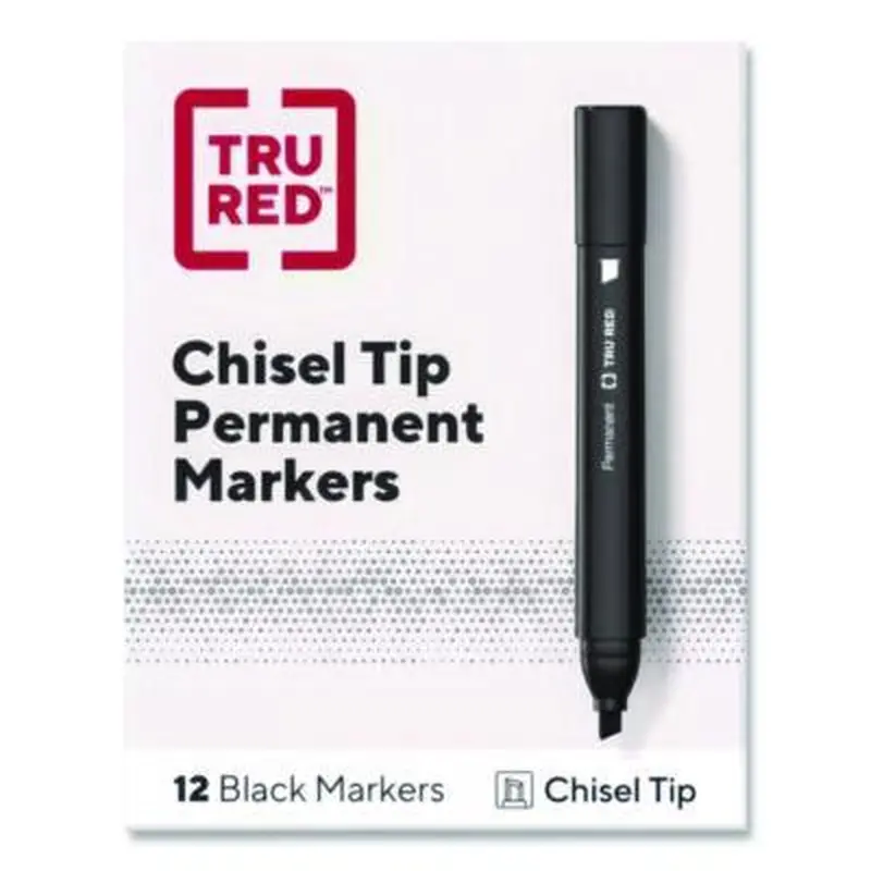 Permanent Marker, Tank-Style, Medium Chisel Tip, Black, Dozen - Markers | TRU RED