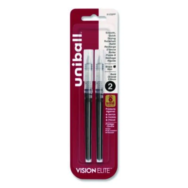 Refill for Vision Elite Roller Ball Pens, Bold Conical Tip, Black Ink, 2/Pack - Pen & Marker Refills | uniball