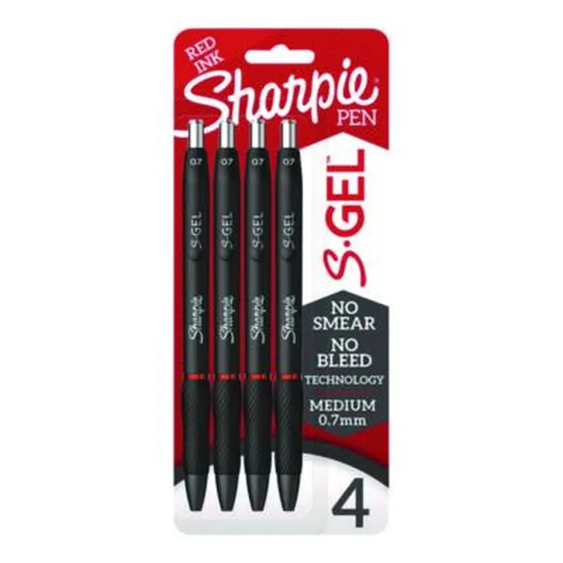 S-Gel Gel Pen, Retractable, Medium 0.7 mm, Red Ink, Black Barrel, 4/Pack - Pens | Sharpie S-Gel