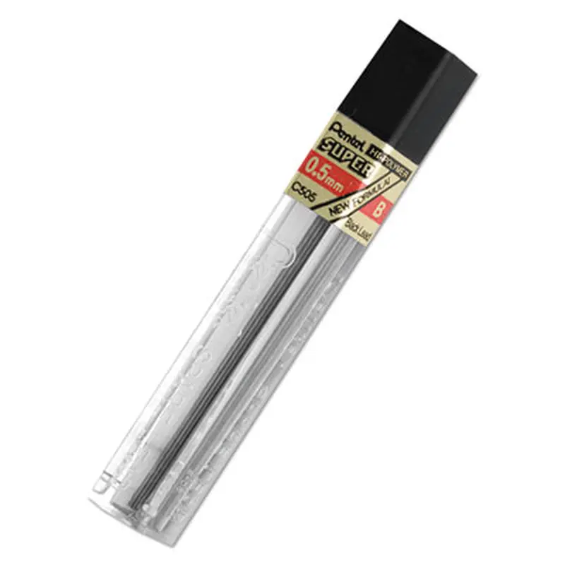 Super Hi-Polymer Lead Refills, 0.5 mm, B, Black, 12/Tube - Pencil Lead | Pentel