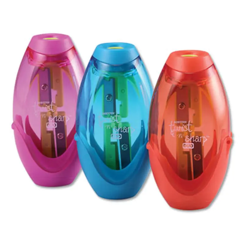 Twist-n-Sharp Pencil Sharpener, Two-Hole, 3.91 x 1.5 x 5.88, Randomly Assorted Colors, 6/Pack - Pencil & Crayon Sharpeners | Bostitch