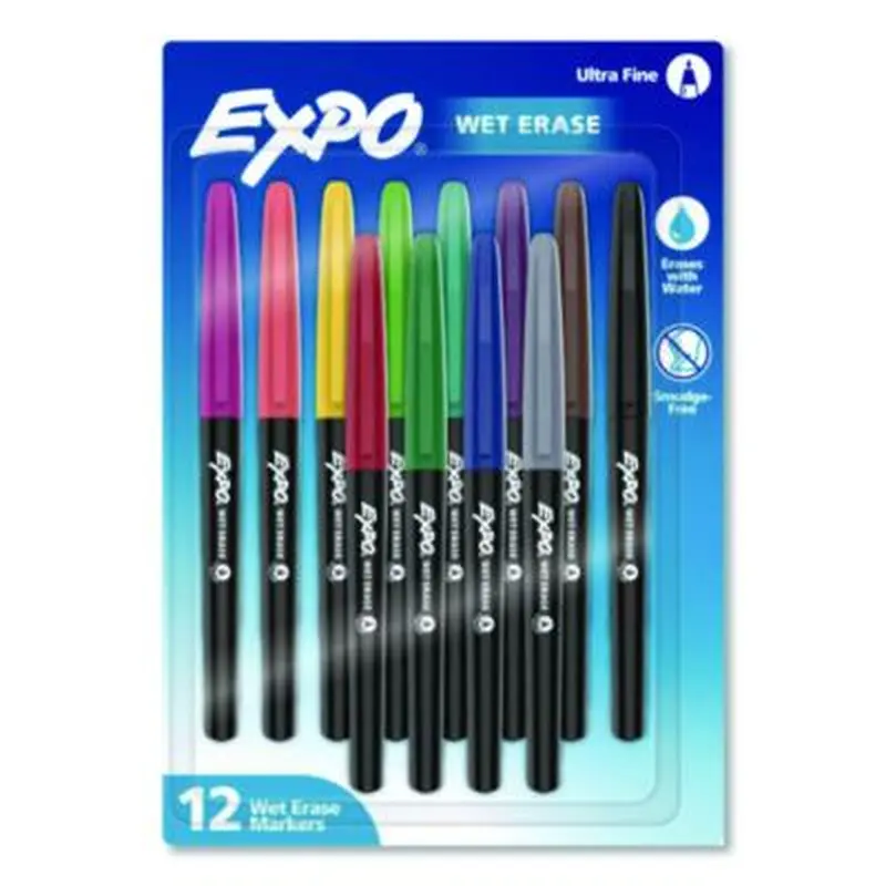 Wet Erase Markers, Ultra Fine Needle Tip, Assorted Colors, 12/Pack - Markers | EXPO