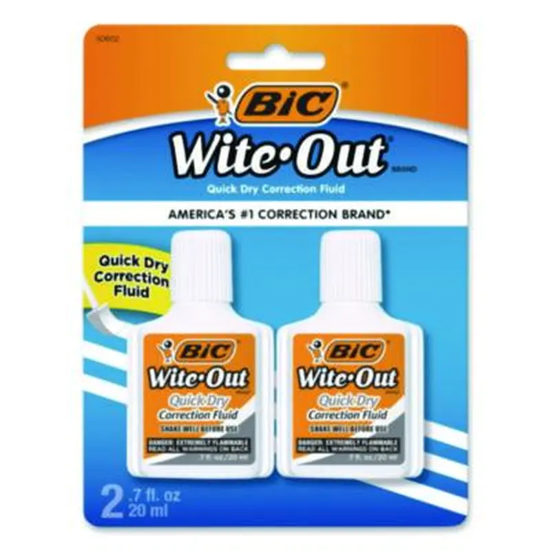 Wite-Out Quick Dry Correction Fluid, Foam Brush Tip Applicator, 0.68 oz Bottle, White, 2/Pack - Correction Liquid | BIC