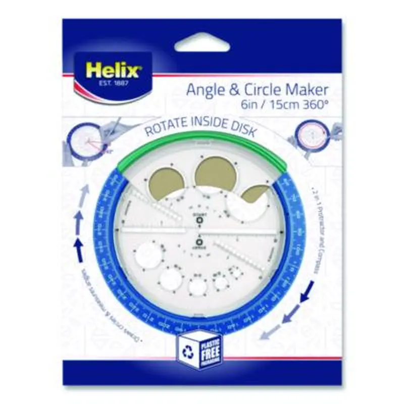 360 Degree Angle and Circle Maker 2-in-1 Protractor and Compass Tool, 2" Ruler Edge, Plastic, Randomly Assorted Color - Protractors | Maped Helix