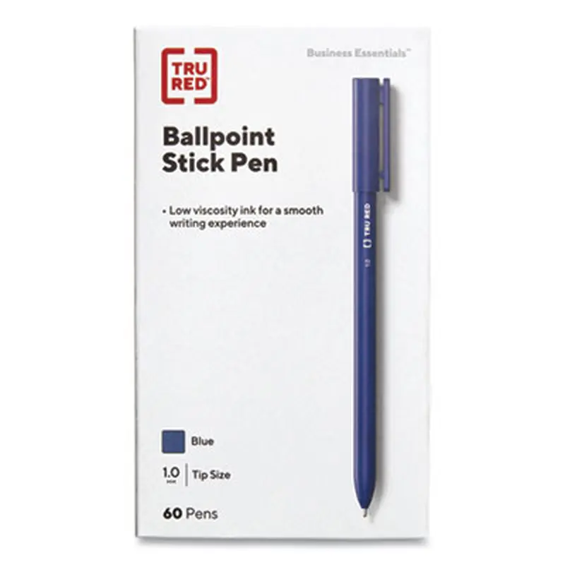 Ballpoint Pen, Stick, Medium 1 mm, Blue Ink, Blue Barrel, 60/Pack - Pens | TRU RED