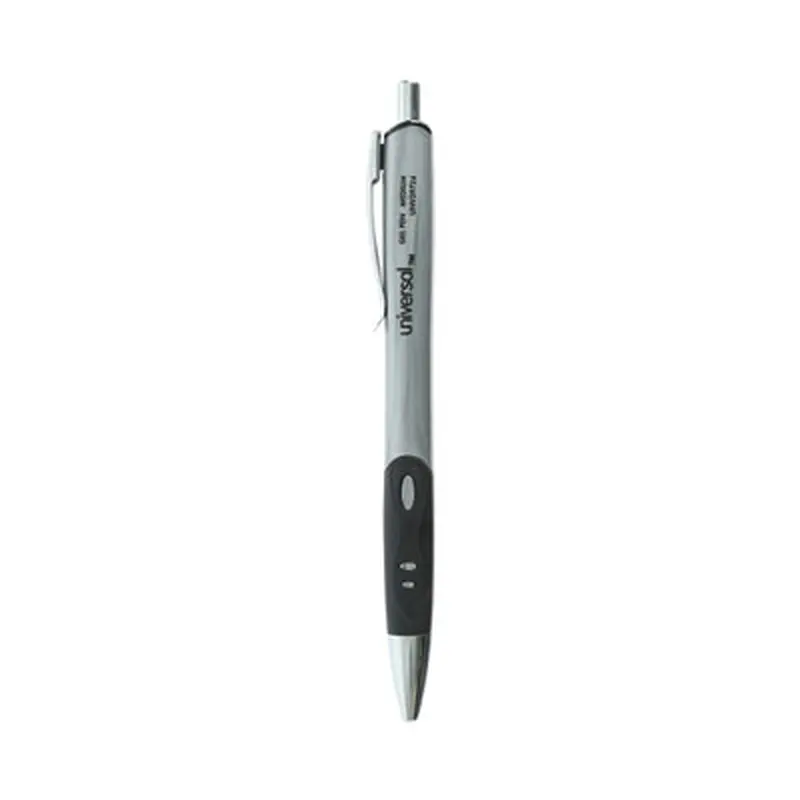 Comfort Grip Gel Pen, Retractable, Medium 0.7 mm, Black Ink, Gray/Black/Silver Barrel, 36/Pack - Pens | Universal