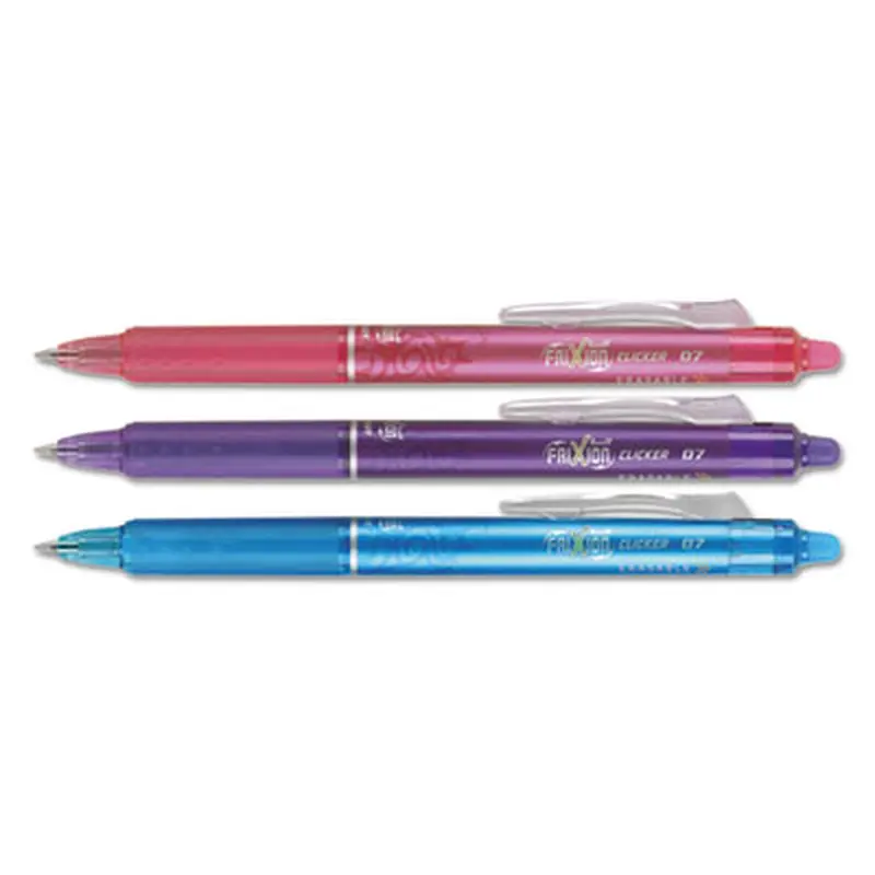 FriXion Clicker Erasable Gel Pen, Retractable, Fine 0.7 mm, Assorted Ink and Barrel Colors, 3/Pack - Pens | Pilot