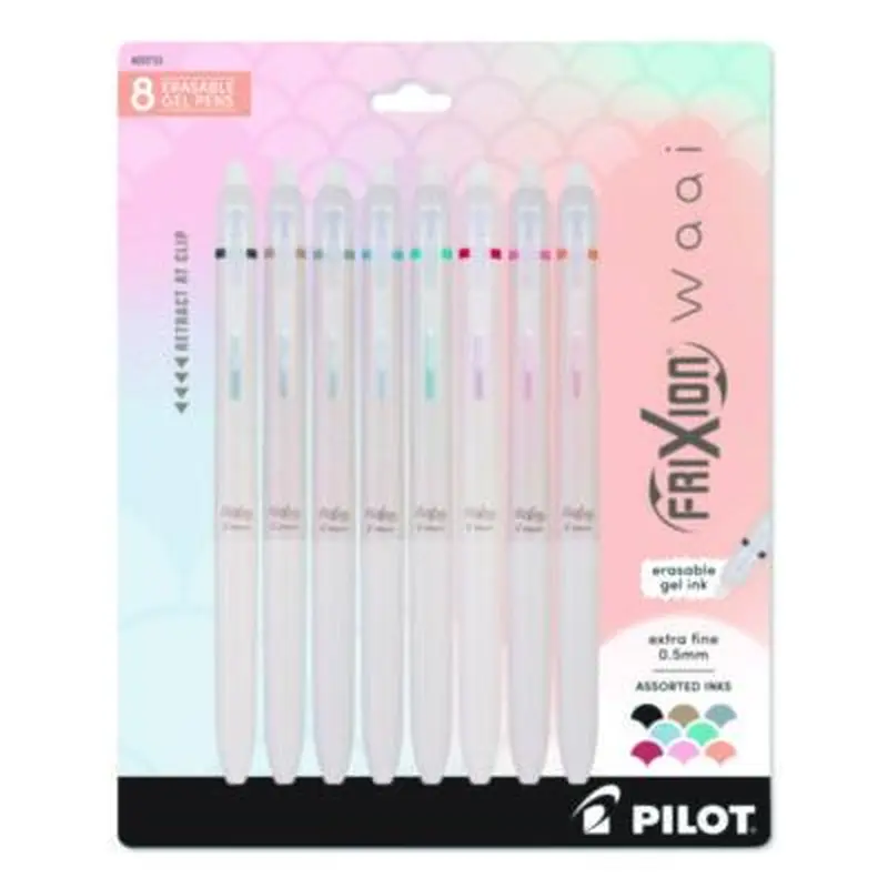 Frixion Waai Erasable Gel Pen, Retractable, Extra Fine, 0.5 mm, Assorted Ink and Barrel Colors, 8/Pack - Pens | Pilot