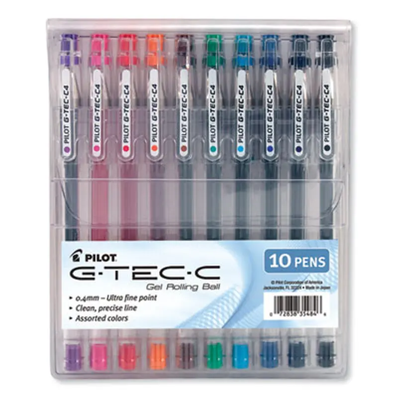 G-TEC-C Ultra Gel Pen with Convenient Storage Pouch, Stick, Ultra-Fine 0.4 mm, Assorted Ink and Barrel Colors, 10/Pack - Pens | Pilot