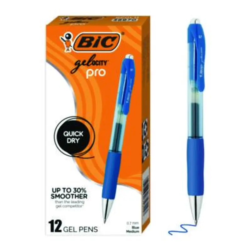 Gel-ocity Pro Quick Dry Gel Pen, Retractable, Medium 0.7 mm, Blue Ink, Blue/Clear Barrel, 12/Pack - Pens | BIC