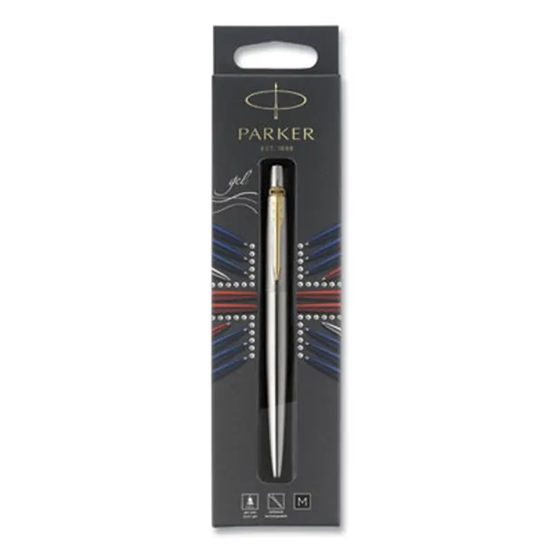 Jotter Rollerball Pen, Retractable, Medium 0.7 mm, Black Ink, Stainless Steel Barrel - Pens | Parker