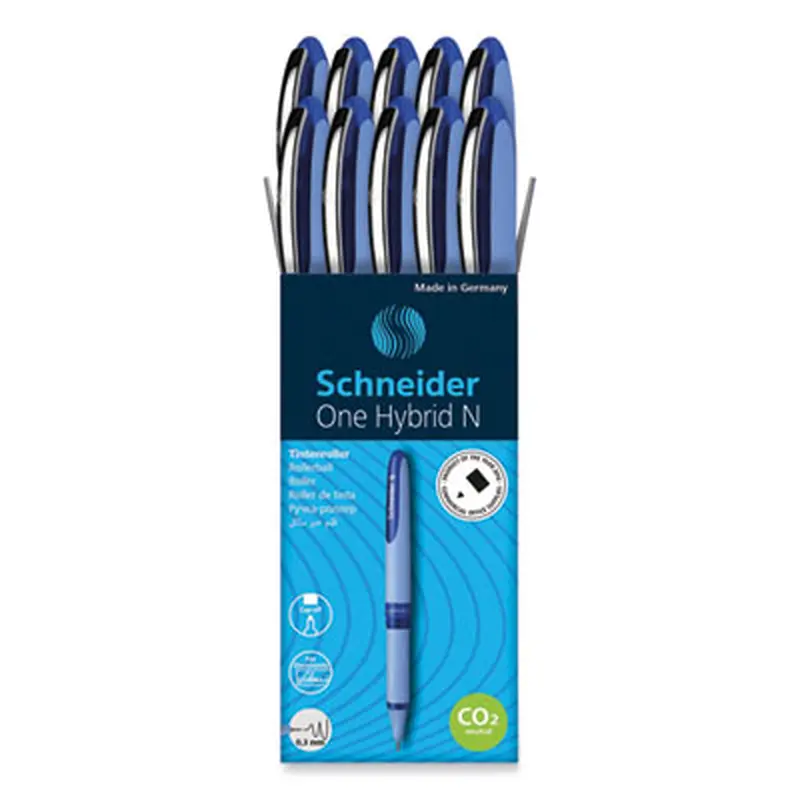 One Hybrid N Rollerball Pen, Stick, Extra-Fine 0.3 mm, Blue Ink, Blue Barrel, 10/Box - Pens | Schneider