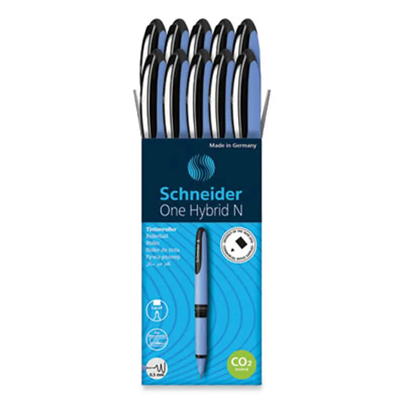 One Hybrid N Rollerball Pen, Stick, Fine 0.5 mm, Black Ink, Blue Barrel, 10/Box - Pens | Schneider