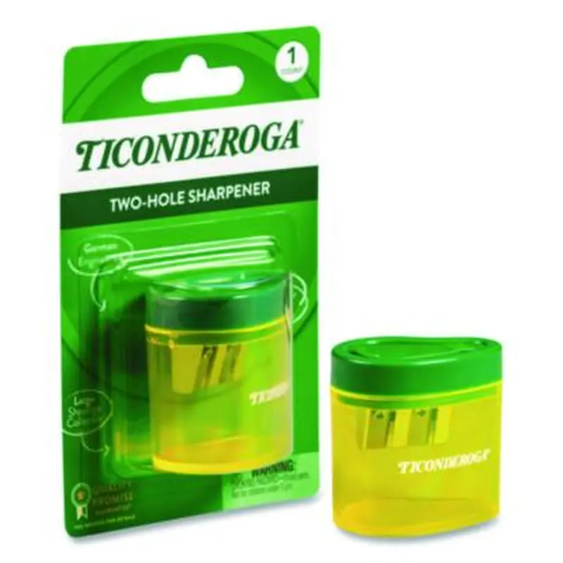 Two Hole Pencil Sharpener, 2 x 2 x 1.25, Green/Yellow - Pencil & Crayon Sharpeners | Ticonderoga