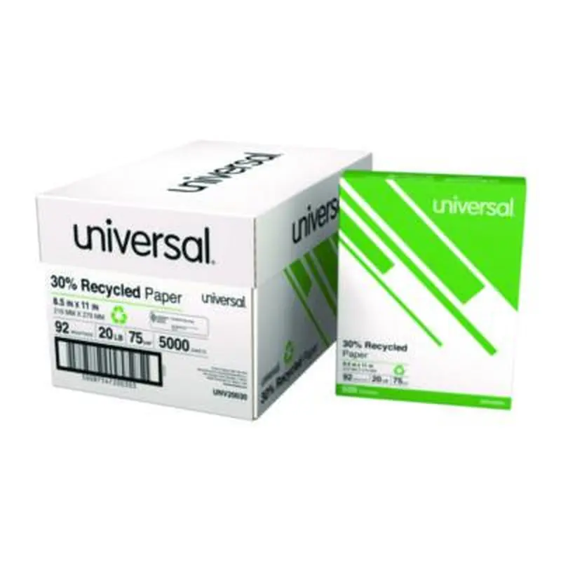 30% Recycled Copy Paper, 92 Bright, 20 lb Bond Weight, 8.5 x 11, White, 500 Sheets/Ream, 10 Reams/Carton - Copy Paper | Universal
